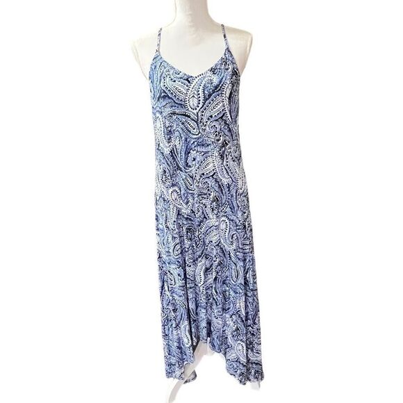 Cynthia Rowley asymmetrical hem blue sleeveless midi dress, sz large - Picture 1 of 6